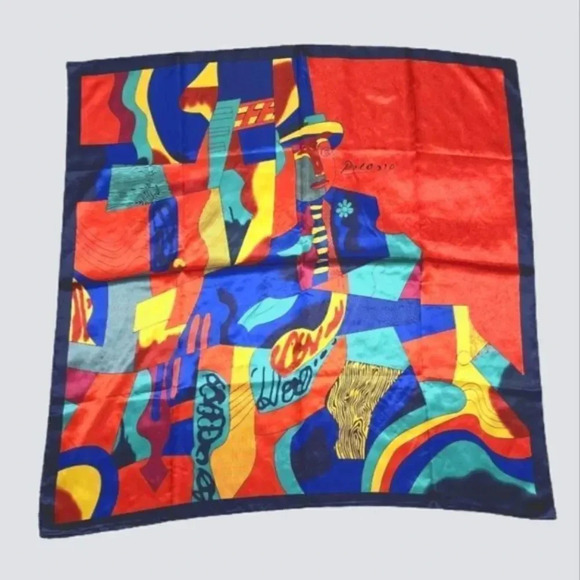 NWOT Silk-Feel Picasso Pattern Polyester Square Headwrap/Scarf 35 x 35 inches - Picture 2 of 3